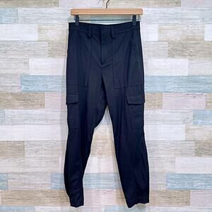 Banana Republic Slim Refined Stretch Cargo Ankle Pants Black High Rise Womens 2